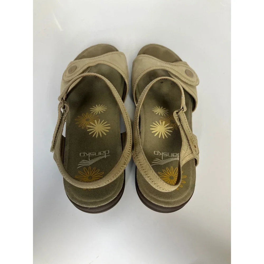 Dansko Sophie Sandals Womens 42 Tan Good Leather‎ Adjustable Straps Floral Wedge